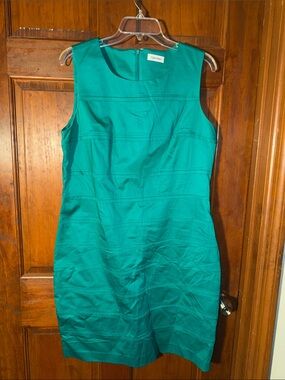 Calvin Klein Teal Structured Sleeveless Sheath Dress